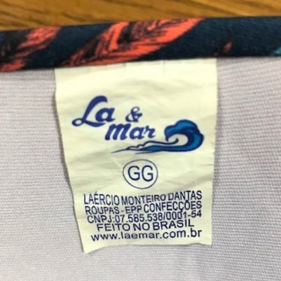 La & Mar Womens Bikini Swim Top Size XL Padded Ties Tropical Leaves Blue Orange - Picture 4 of 5